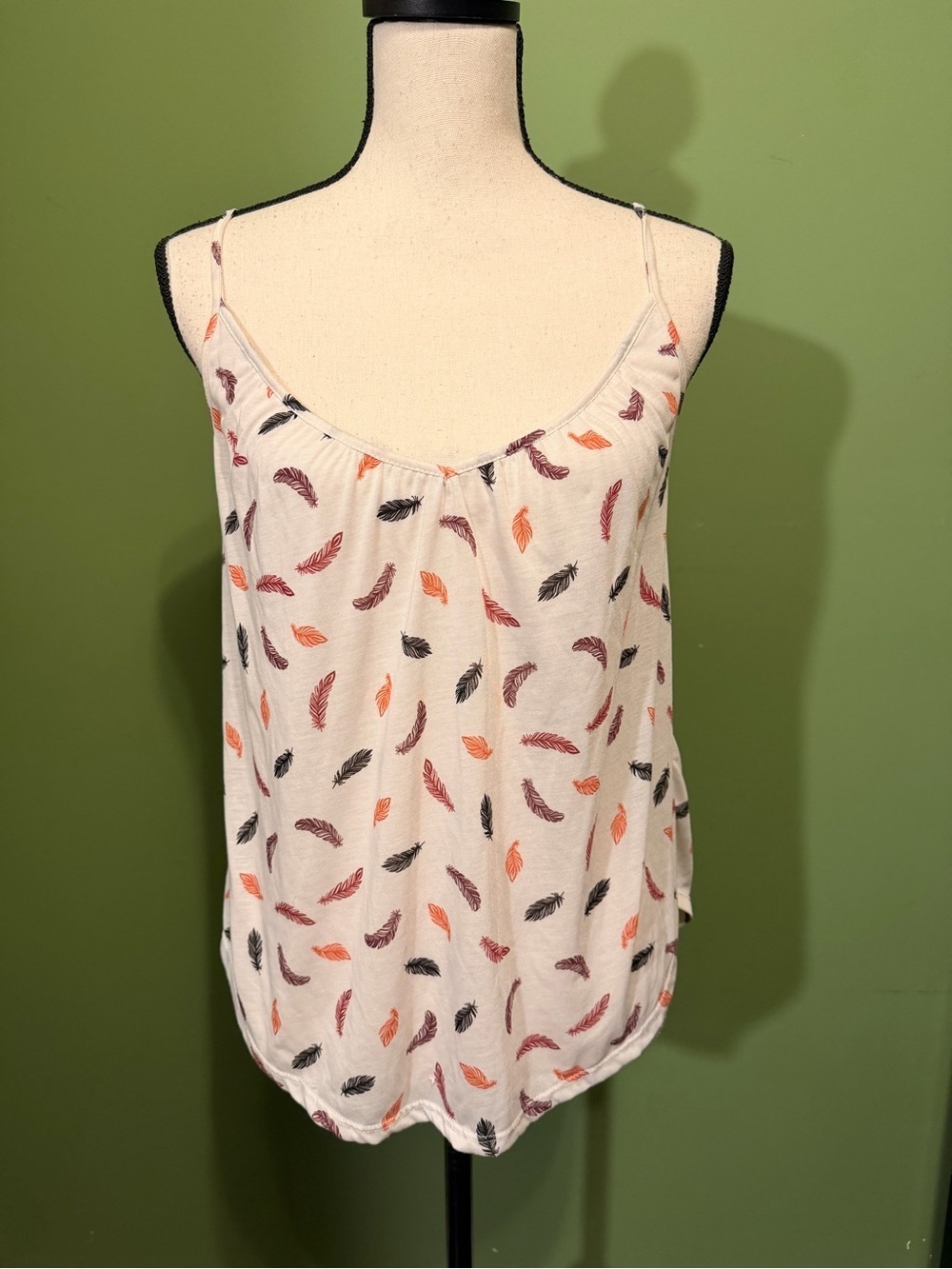 H&M Cream Spaghetti Strap Tank with Feather Print